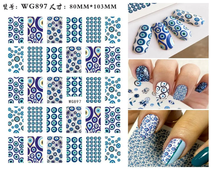 Nail Art Stickers Water Decals Eyes Stripe Nail Art Decorations for Manicure Accessories Press on Nails Foil Stickers and Decals