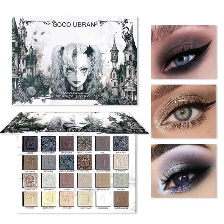 24-Color Dark Elf Eyeshadow Palette Gothic Vampire Style High-Pigment Shimmer/Glitter Eye Makeup Set Perfect Christmas Gift