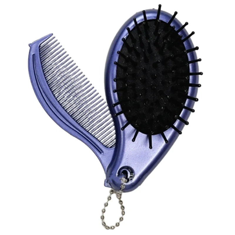 New 3 in 1 Folding Hair Comb Mirror Portable Travel Compact Massage Brush  with Fashion Pendant Styling Essential Tool Essential