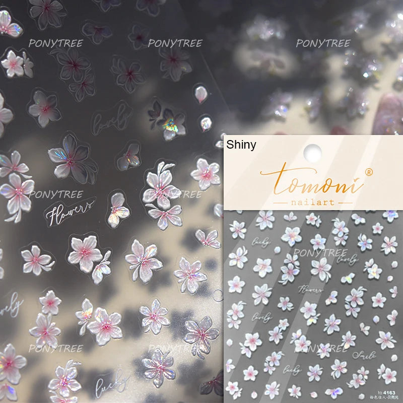 Flowers Blooming Cherry Blossom Sakura Living Peach Branch 5D Soft Relief Spring Adhesive Nail Art Sticker Chic Manicure Decals