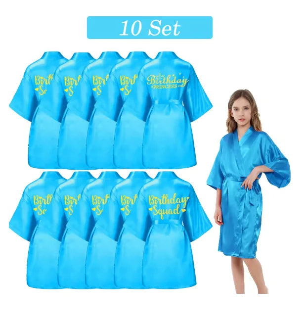 6-15 Set Spa Robes for Girls Spa Party Birthday Squad Robe Kids Satin Bathrobe Princess Kimono Girl Sleepover Party Favors
