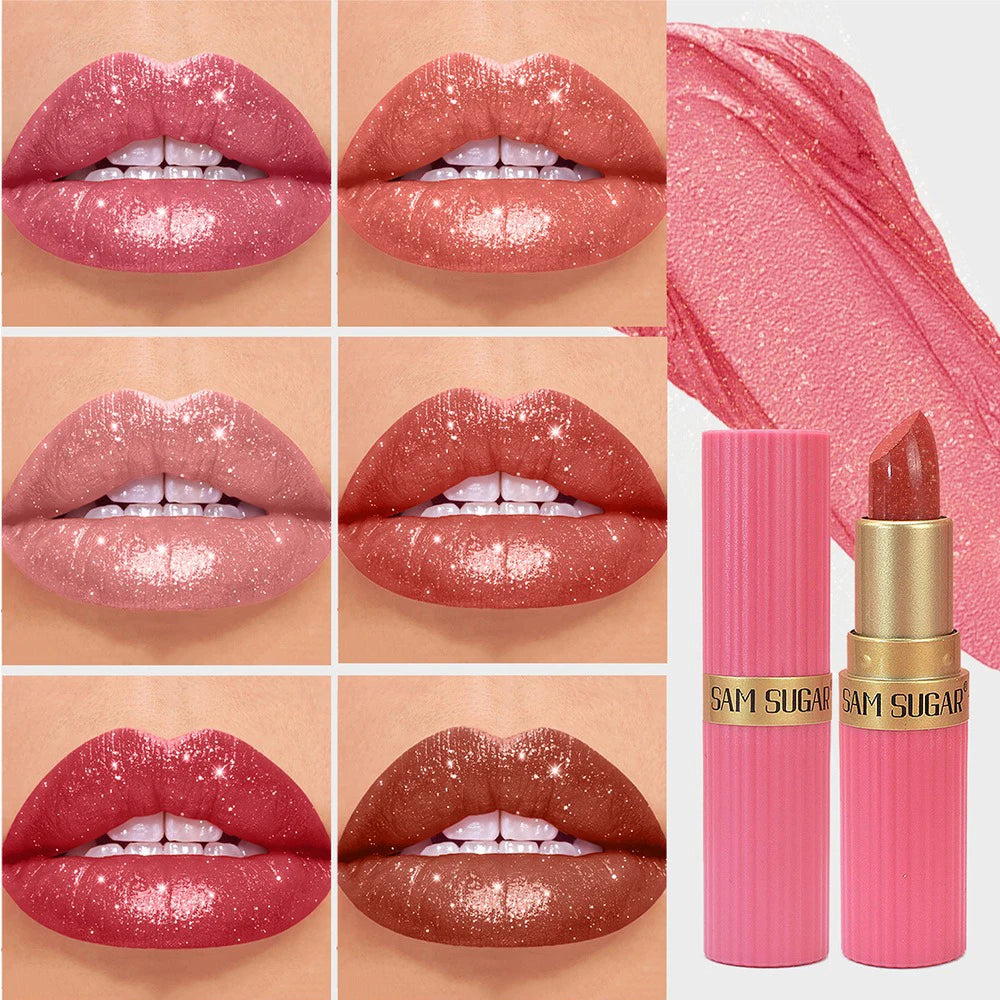 Diamond Chocolate Red Lipstick Pearlescent Glitter Velvet Lipstick Waterproof Shiny Metallic Matte Lip Gloss Non-fade Makeup