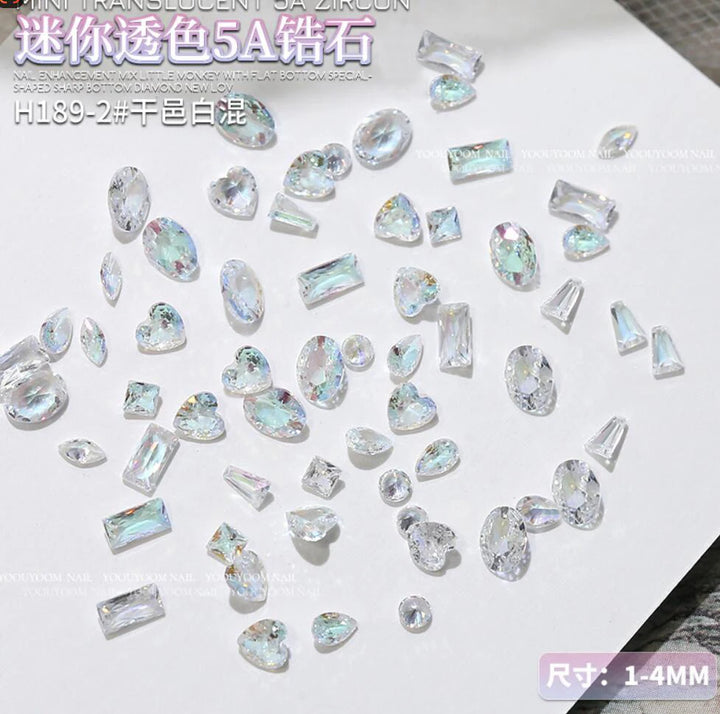 50Pcs/Bag 5A Mini Zircon Nail Art Charms Sparkle Mix Shapes Flat Bottom Diamond Nail Rhinestones Decor DIY Manicure Accessories