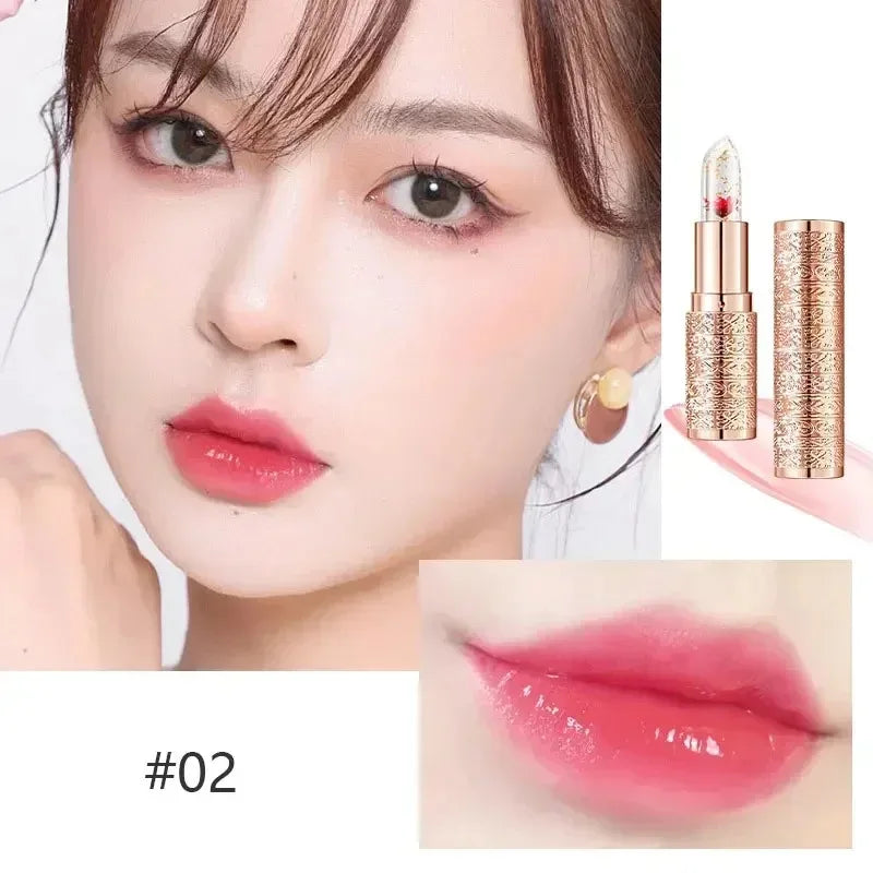 Temperature Color Changing Women Flower Lipstick Transparent Waterproof Moisturizing Crystal Jelly Pearlescent Lip Balm Cosmetic