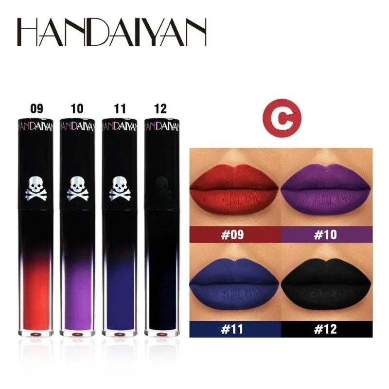 4pcs Matte Lipstick Set Waterproof Sexy Green Purple Black Lip Gloss Shiny Lip Tint Halloween Lip Makeup Tool Korean Cosmetics