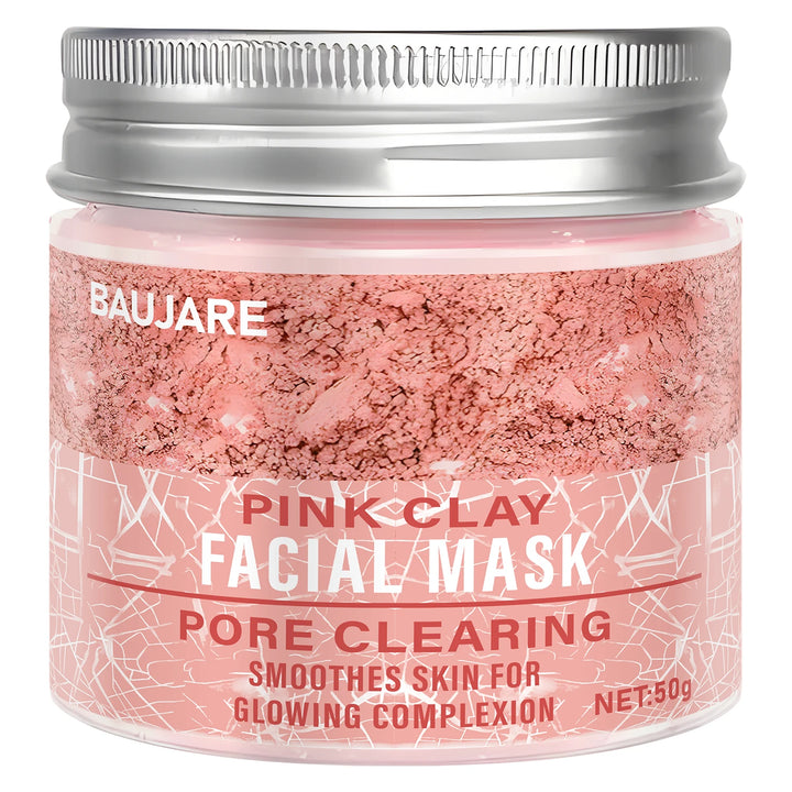 Pink Clay Facial Mask: Pore Clearing, Removes Dirt, Smooths Skin, With Collagen/Biotin for Glowing Complexion