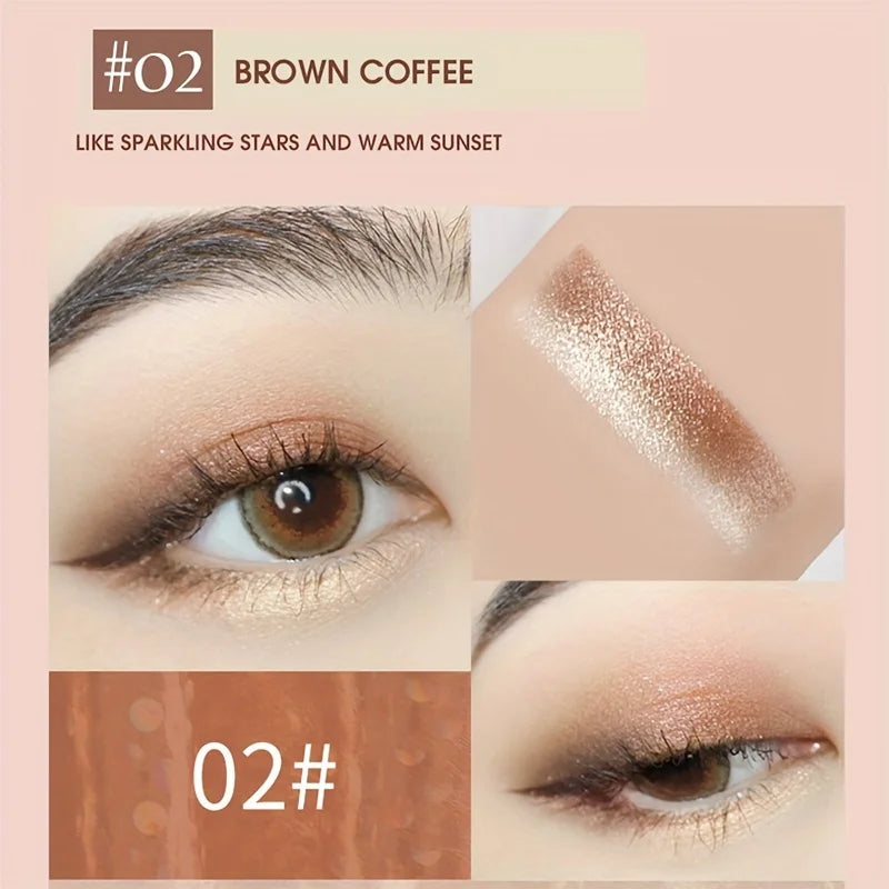 2-in-1 Highlight Glitters Eyeshadow Stick Double-ended 2-color Glitters Pearlescent Earth Brown Tone Not Smudged Eye Makeup