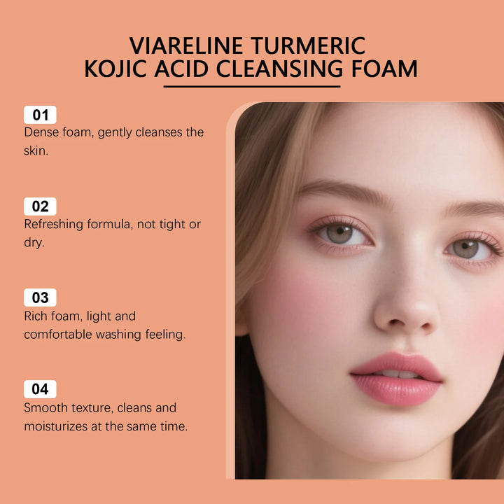 Turmeric Face Cleanser Deep Cleansing Shrink Pores Oil Control Acne Blackhead Remover Hydrating Smooth Brightening Foam Cleanser