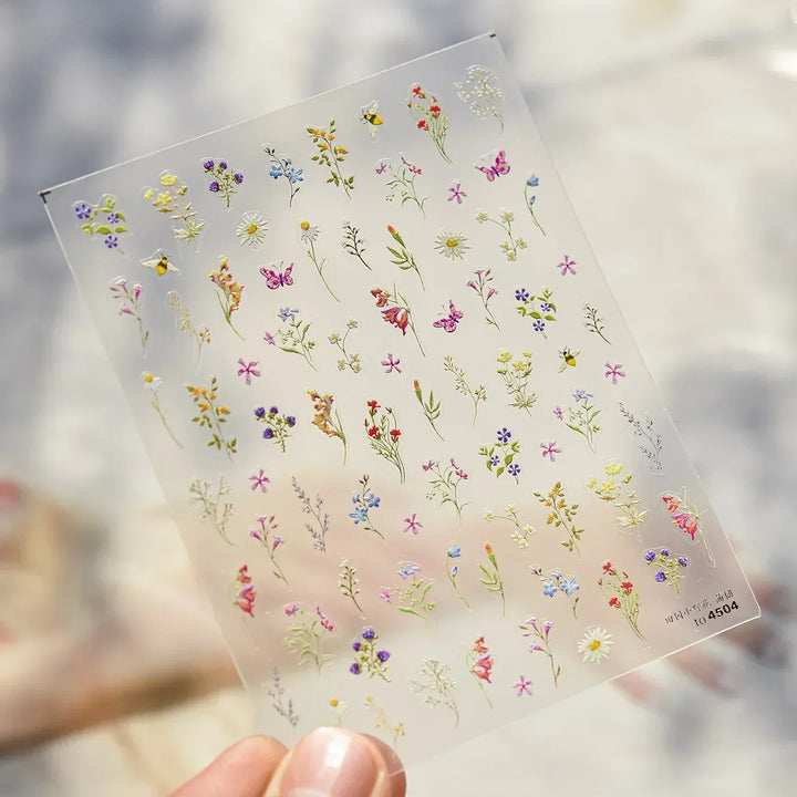 Lace Garden Bowknot Bow Tie Rose Flower Petal Pearl Irregular Border Self Adhesive 5D Nail Art Decoration Sticker Manicure Decal