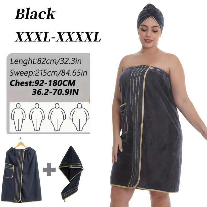 2pcs Set, Extra Large Bathrobe Princess Cap Outfit, Large Size Towel Wrap, Thick Coral Fleece, Perfect for Home Travel, Sauna