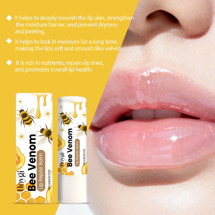 HOYGI Lip Balm Bee Venom Lipstick Soothing Repair Anti Dry Cracked Hyaluronic Acid Hydrating Nourishing Moisturizing Lip Care
