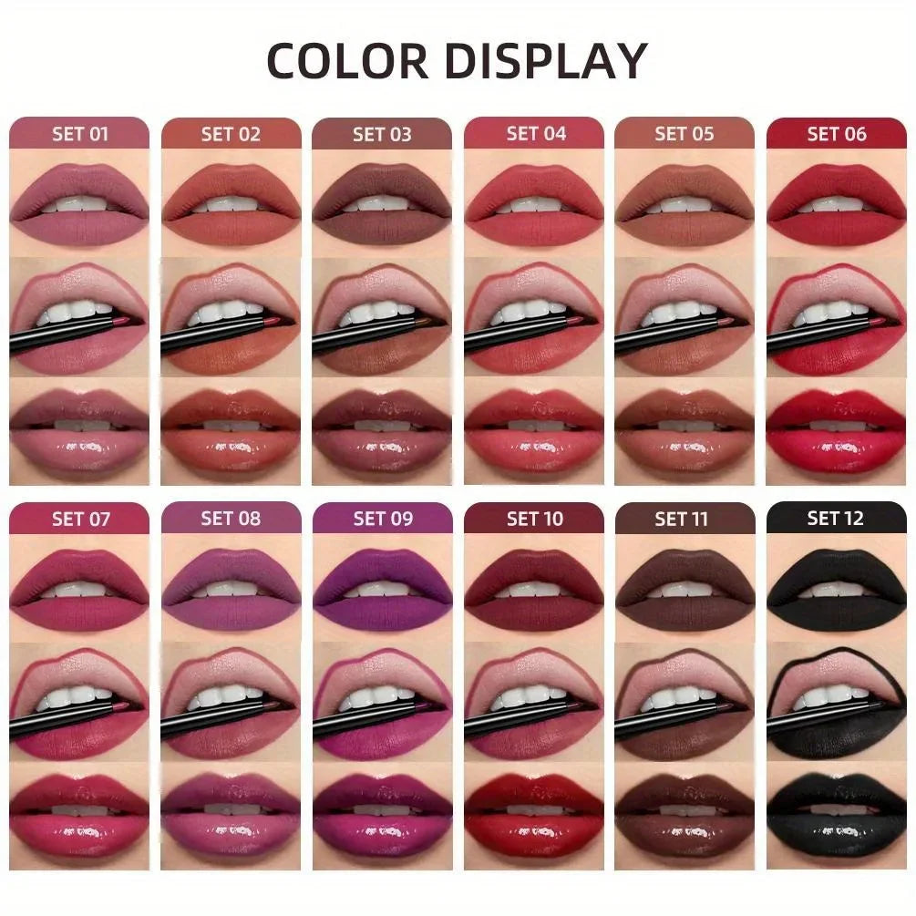 3 in 1 Lipstick and Lipliner Set, Long Lasting Waterproof Lip Stain Liquid Lipgloss Set for Women Halloween Gothic Makeup