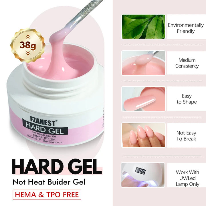 FZANEST HEMA FREE No Heat Nude Pink Builder Nail Gel Painless Hard Gel 9 Colors Sculpting Overlay UV Led Strengthener Extensions