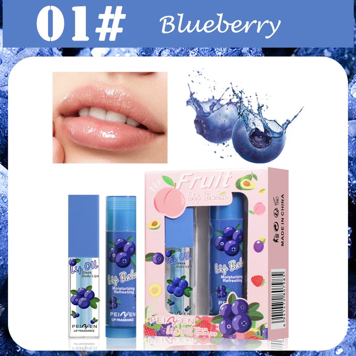 2PCS Lip Oil Lip Balm Set All-Day Long-Lasting Moisturizer Lip Care Plumps Lips Reduces Lip Lines Lipstick & Nourishment