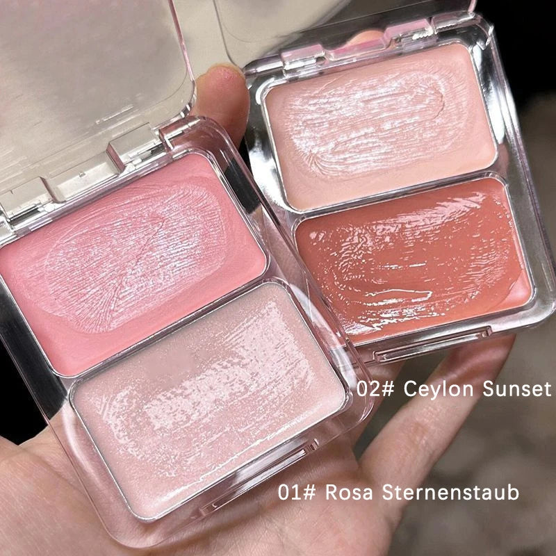 Two-color jelly glow blush, milk peach pink apricot red gem rouge Korean makeup, cream texture, low saturation brightening