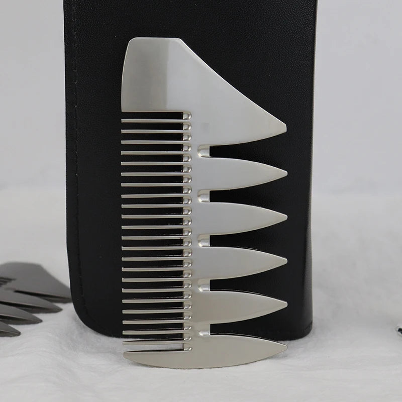 1 portable men's metal stainless steel double-sided comb with wide teeth and fine teeth, portable comb salon shaped comb