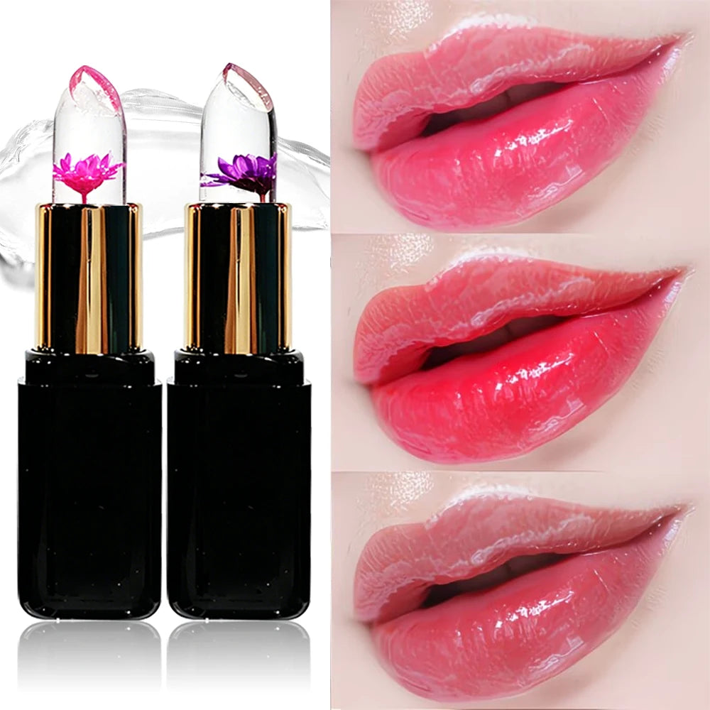 HISYI Crystal Color Changing Petal Lipstick, Jelly Lip Balm, Moisturizing Long Lasting Non-Stick Cup Glossy Lip Makeup for Women