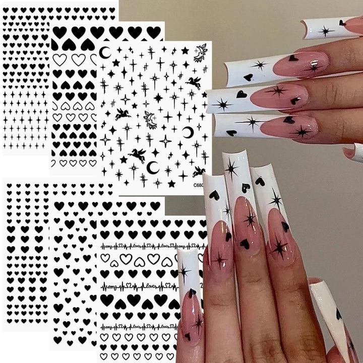 4/6Sheet/Kit Holographic Rainbow Love Heart Nail Sticker 3D Laser Heart Nail Decal Self-Adhesive Love Heart Manicure Slider &*&