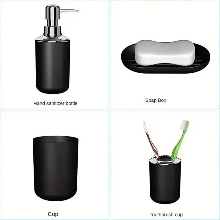 4pcs Bathroom Set, Plastic Gift Set, Toothbrush Holder, Toothbrush Cup, Soap Dispenser, Soap Dish (Gray, Black)