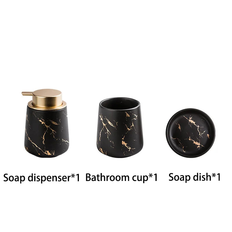 Nordic Marble Pattern Ceramic Soap Dispenser Mouthwash Cup Toothbrush Holder Soap Dish Bath Kit Bathroom Set Accessory Full