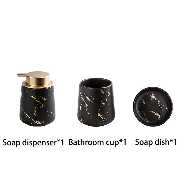 Nordic Marble Pattern Ceramic Soap Dispenser Mouthwash Cup Toothbrush Holder Soap Dish Bath Kit Bathroom Set Accessory Full