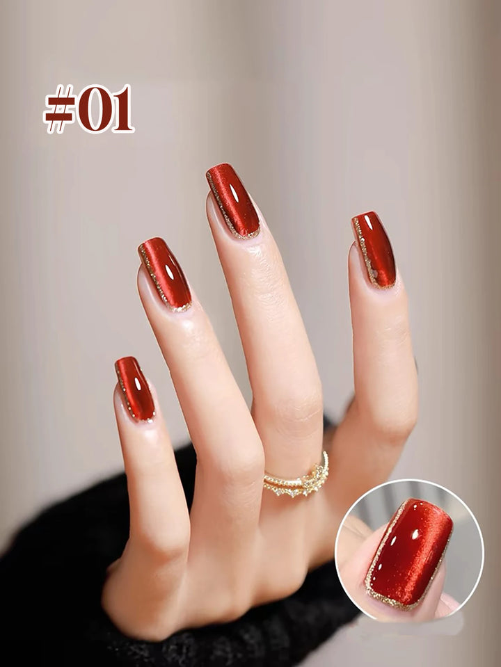 12ML 1-21PCS Autumn Nails Red through half the Sky Cat Eye Nail Glue Halloween New Whitening Glass Bead Cat Eye Nail Polish