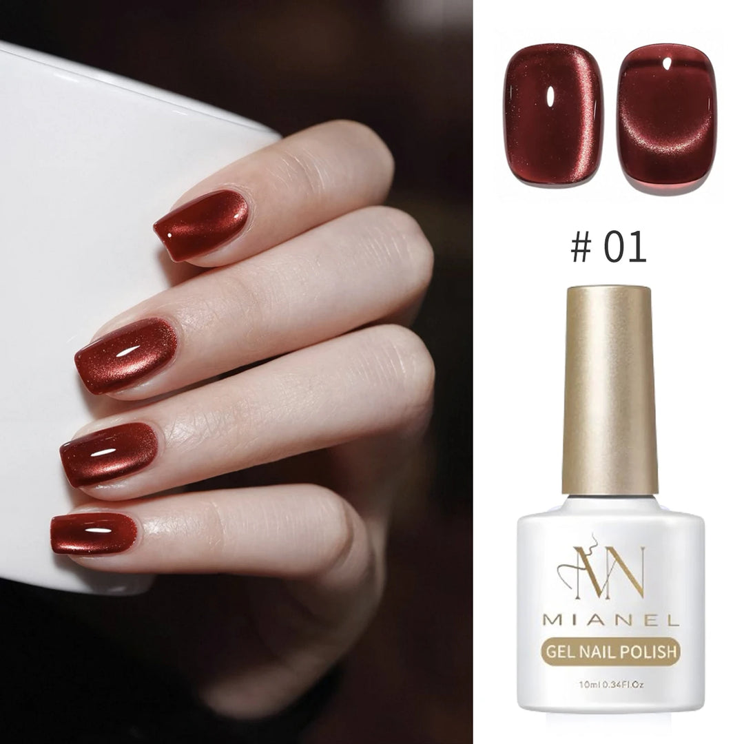 12ML 1-21PCS Autumn Nails Red through half the Sky Cat Eye Nail Glue Halloween New Whitening Glass Bead Cat Eye Nail Polish