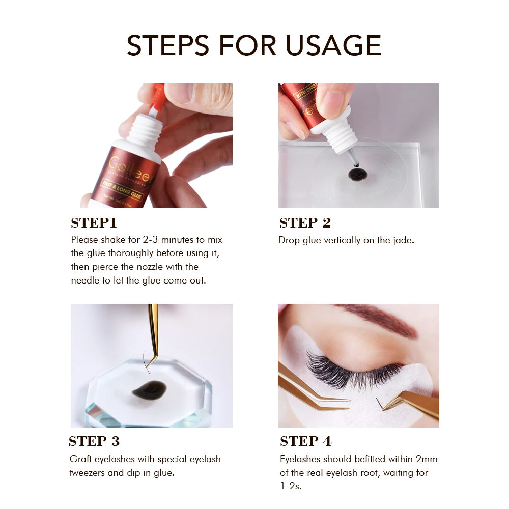 Gollee 0.5-1s Fast Adhesives for Eyelash Extensions No Odor Glue Eyelash Extensions No Irritation Lash Extension Supplies Makeup