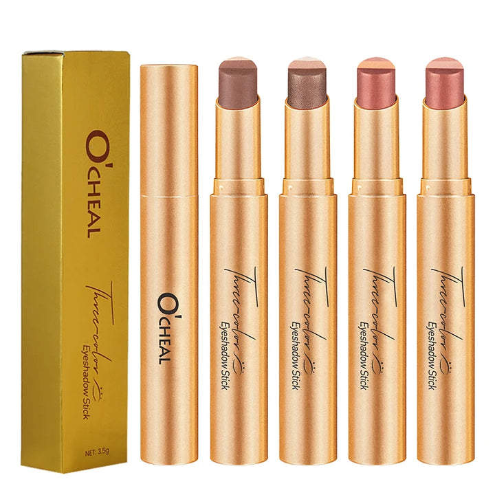 O'CHEAL Three Color Eye Shadow Stick Gradient Delicate Shiny Waterproof Glitter Eye Shadow Waterproof Long-Lasting Eye Cosmetics