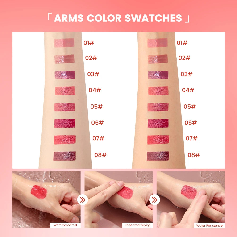 QIBEST 8 Color Watery Lip Gloss Waterproof Long Lasting Mirror Lip Glaze Moisturizing Liquid Lipstick Tint Women Makeup Cosmetic