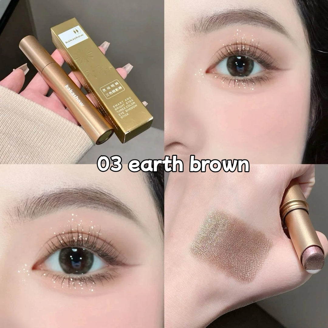 3 Colors Gradient Eyeshadow Stick Sparkling Pearl Cream Stick Long Lasting Eye Makeup Lazy Easy Blend for Daily Eye Shadow