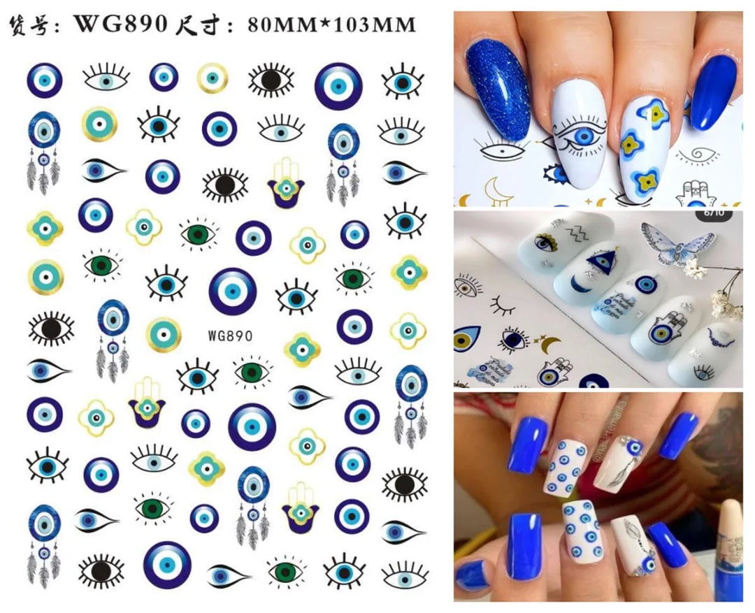Nail Art Stickers Water Decals Eyes Stripe Nail Art Decorations for Manicure Accessories Press on Nails Foil Stickers and Decals