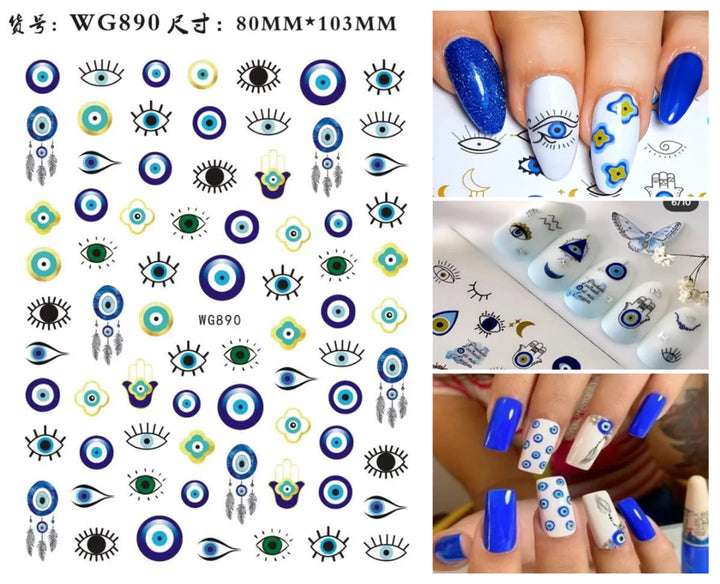 Nail Art Stickers Water Decals Eyes Stripe Nail Art Decorations for Manicure Accessories Press on Nails Foil Stickers and Decals