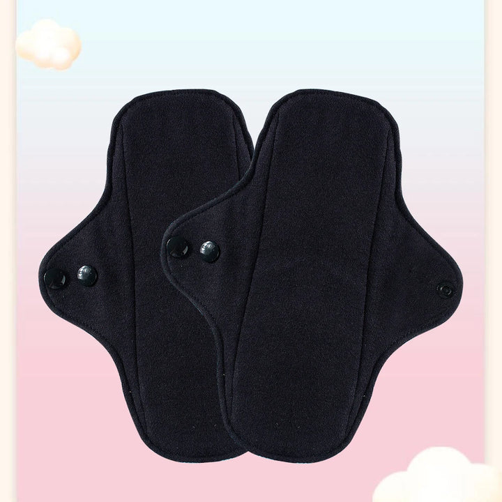 2pcs Balck Pure Cotton Sanitary Pad Ladies Reusable Cloth Menstruation Washable Menstrual Pads with Button Breathable Care Pads
