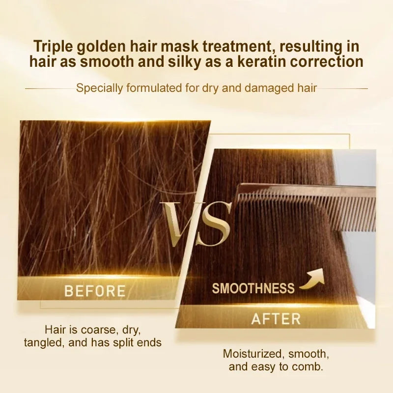 PURC 24K Gold Hair Mask & Leave-In Hair Conditioner Spray Set Keratin Treatment Repair Damaged Frizz Split Ends Hair Care