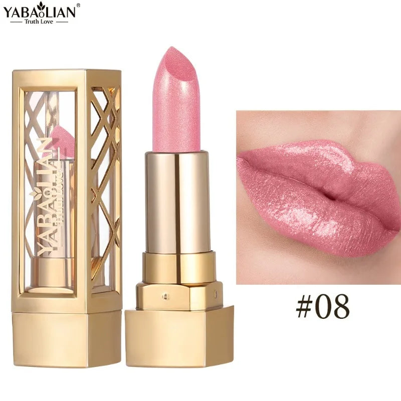 12 Color Gold Tube Lipstick Matte Pearlescent Glitter Shiny Velvet Lipsticks Red Brown Waterproof Lasting Solid Lip Gloss Makeup