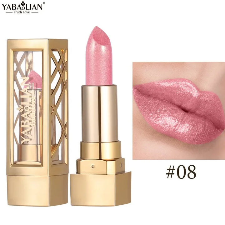 12 Color Gold Tube Lipstick Matte Pearlescent Glitter Shiny Velvet Lipsticks Red Brown Waterproof Lasting Solid Lip Gloss Makeup
