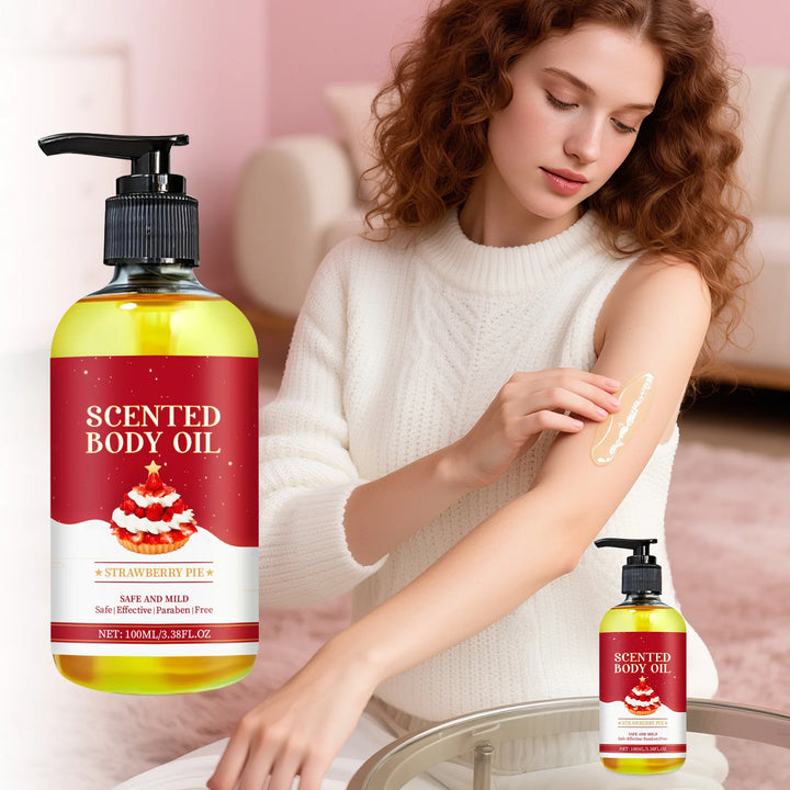 100ml Body Oil Deep Nourishing Moisturizing Dry Skin Relief Plant Essential Oils for Skincare Massage, Strawberry Pie Scent