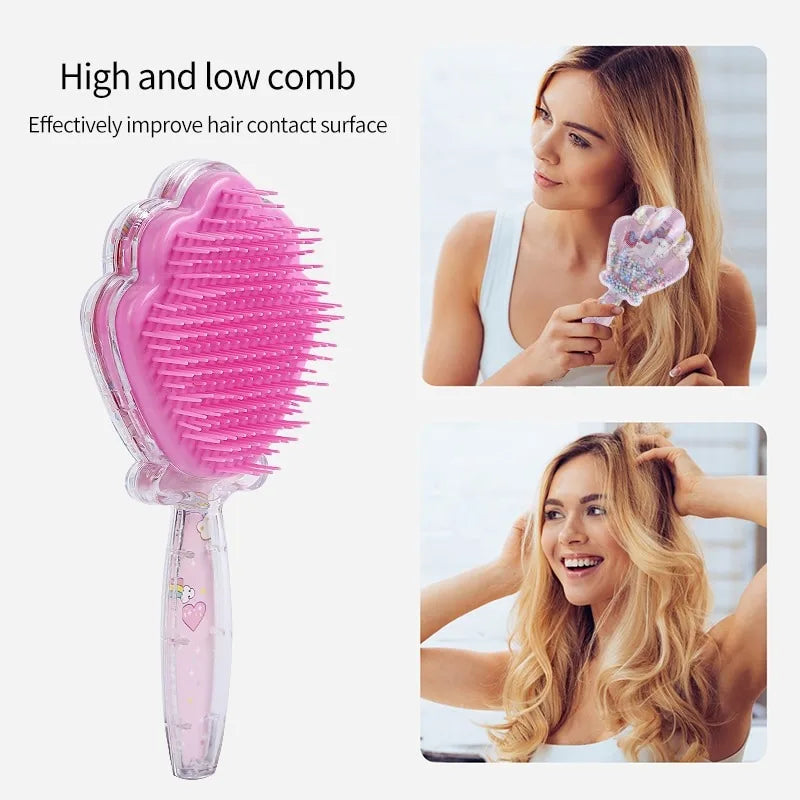 Mermaid Detangler Hair Brush Detangling Hair Comb Shell Glitter Comb Hairbrush Massage Scalp Detangler for Dry Wet Hair Kid Girl