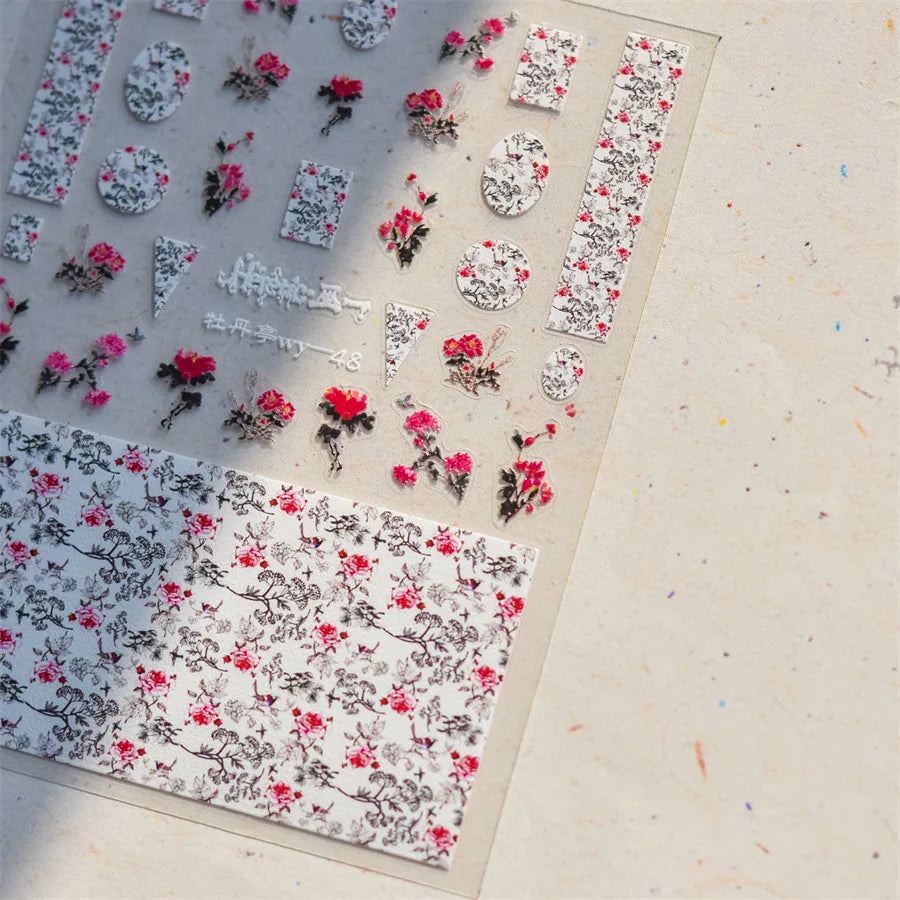 Lace Garden Bowknot Bow Tie Rose Flower Petal Pearl Irregular Border Self Adhesive 5D Nail Art Decoration Sticker Manicure Decal