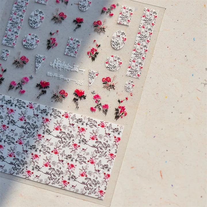 Lace Garden Bowknot Bow Tie Rose Flower Petal Pearl Irregular Border Self Adhesive 5D Nail Art Decoration Sticker Manicure Decal