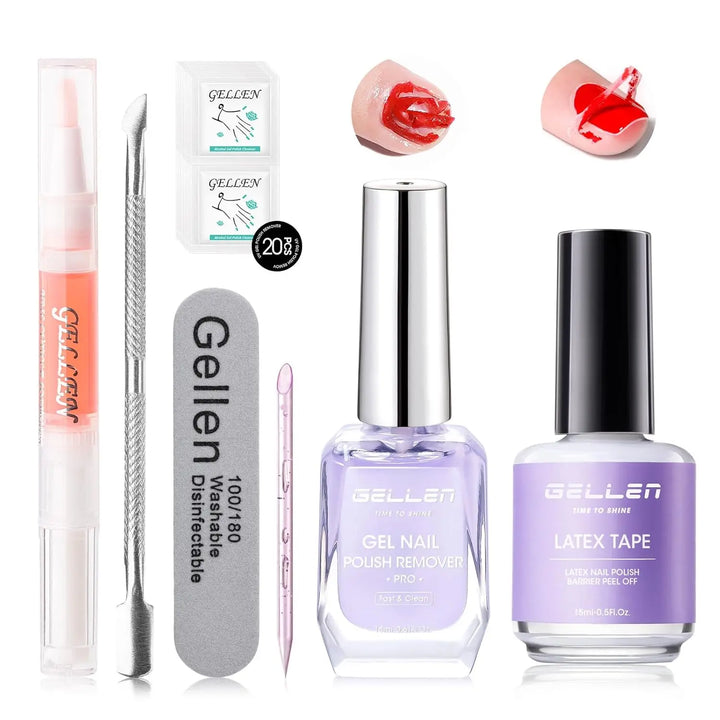GELLEN Gel Nail Polish Remover Pro Kit with Peelable Liquid Latex Fast Nails Gel Remover Professional No Soaking Supplies