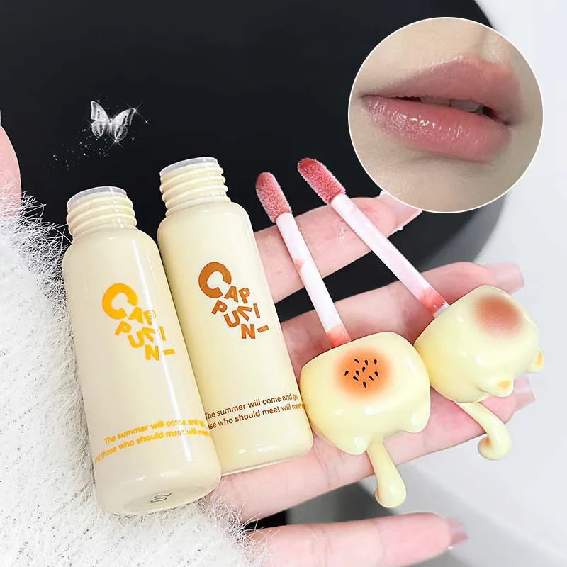 CAPPUVINI Cute Cat Water Mirror Lip Gloss Lasting Moisturizing Rose Apricot Pink Tint Lip Glaze Nude Lipstick Korean Makeup Girl