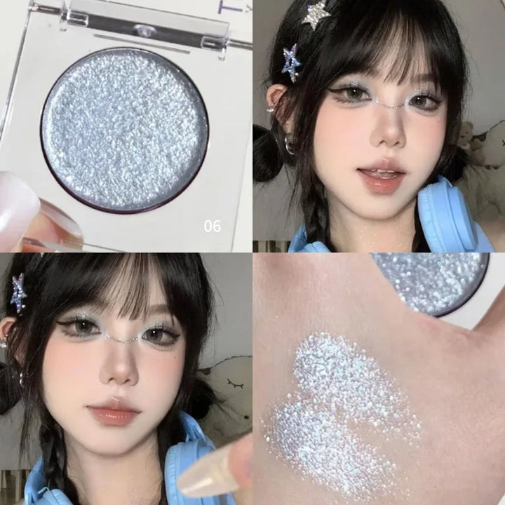 Aiccia Clear Square Single Eyeshadow Fine Glitter High Pigment Shimmer Easy for Beginner Daily Eye & Highlight Makeup