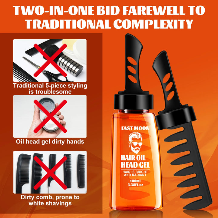 2 in 1 Men's Hair Styling Gel With Wide Tooth Comb Long-lasting Fluffy Hair Styling Oil Styling Cream Strong Hold & Shine