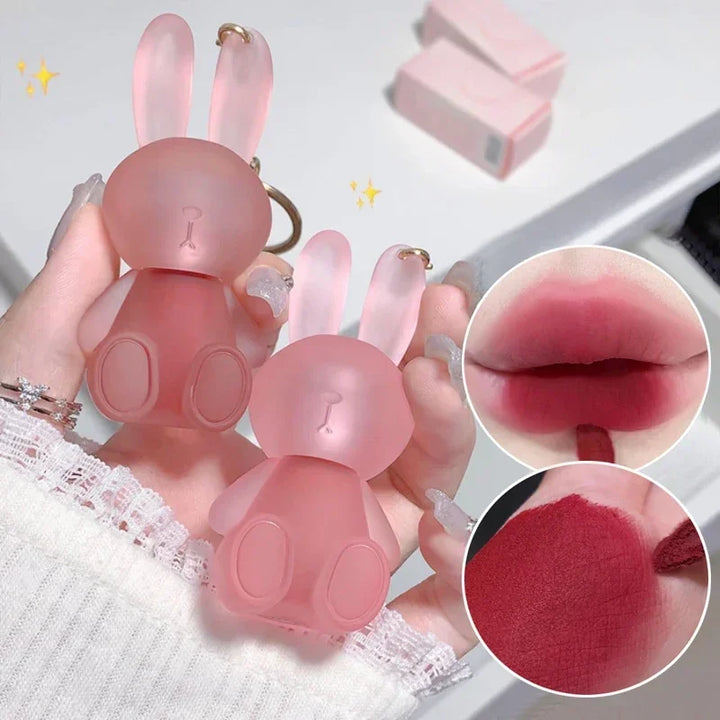 Matte Keychain Lip Gloss Waterproof Non-Stick Cup Long Lasting Moisturizing Cute Rabbit Nude Red Lip Glaze Tint Korean Cosmetics