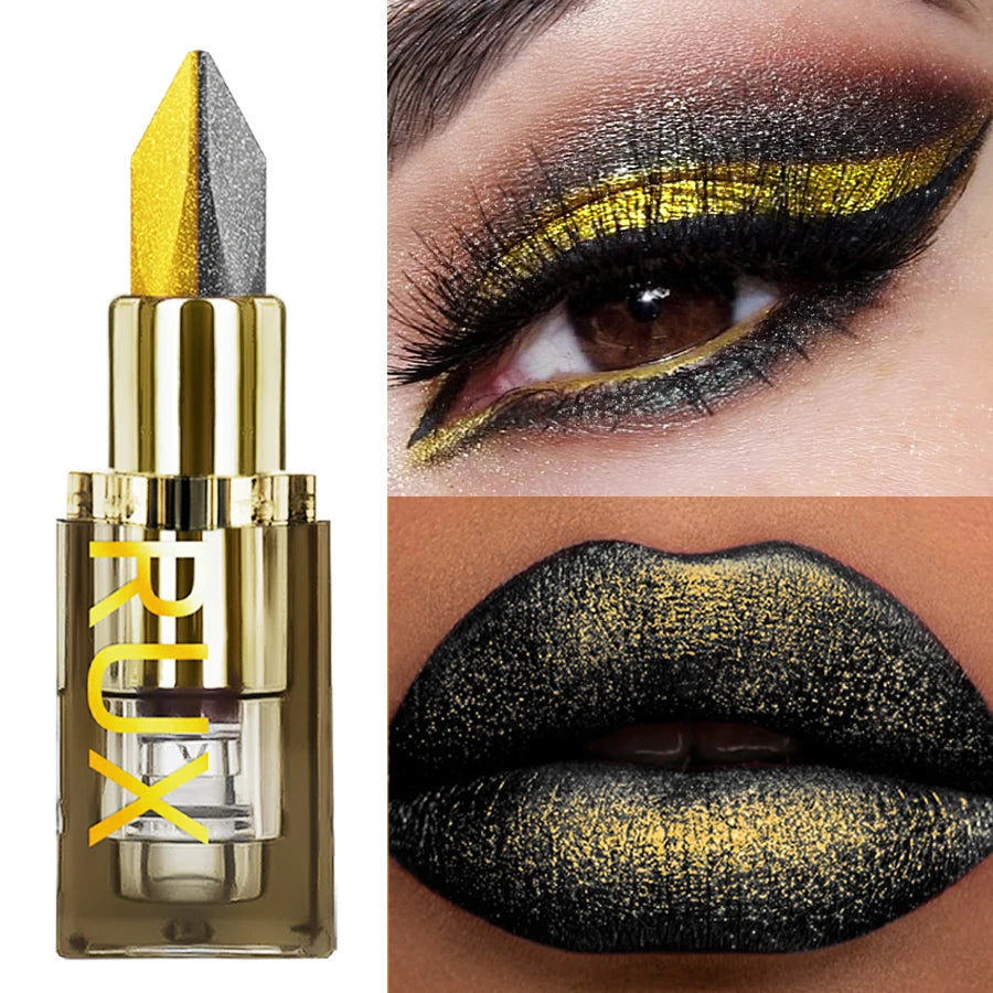 1PC Metallic Finish Lipstick Glitter Black&yellow Two Tone High Pigment Lip Tint  Korean Makeup Hydrating Shine Cosmetic Gifts