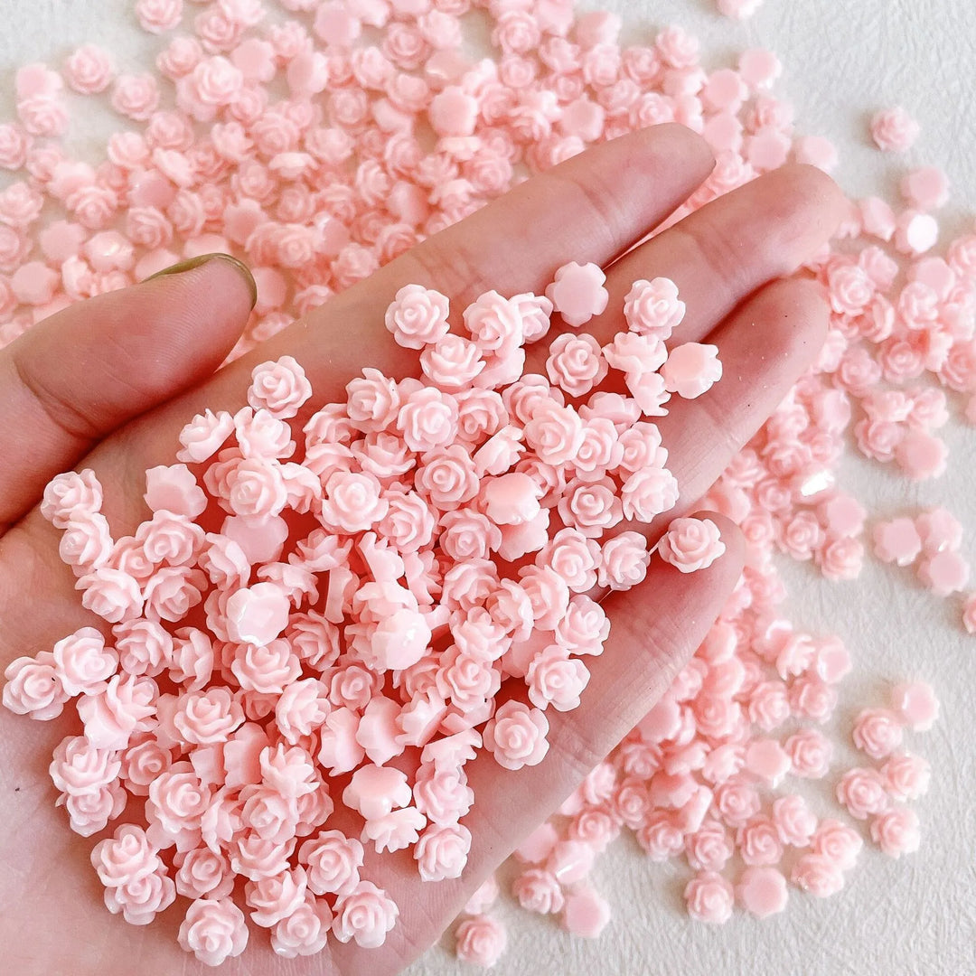 50pcs Cute New Resin Mini 3D White Plated Rose Nail Rhinestones Gems Glitter Nail Art Jewelry Manicure Nail Art Decorations