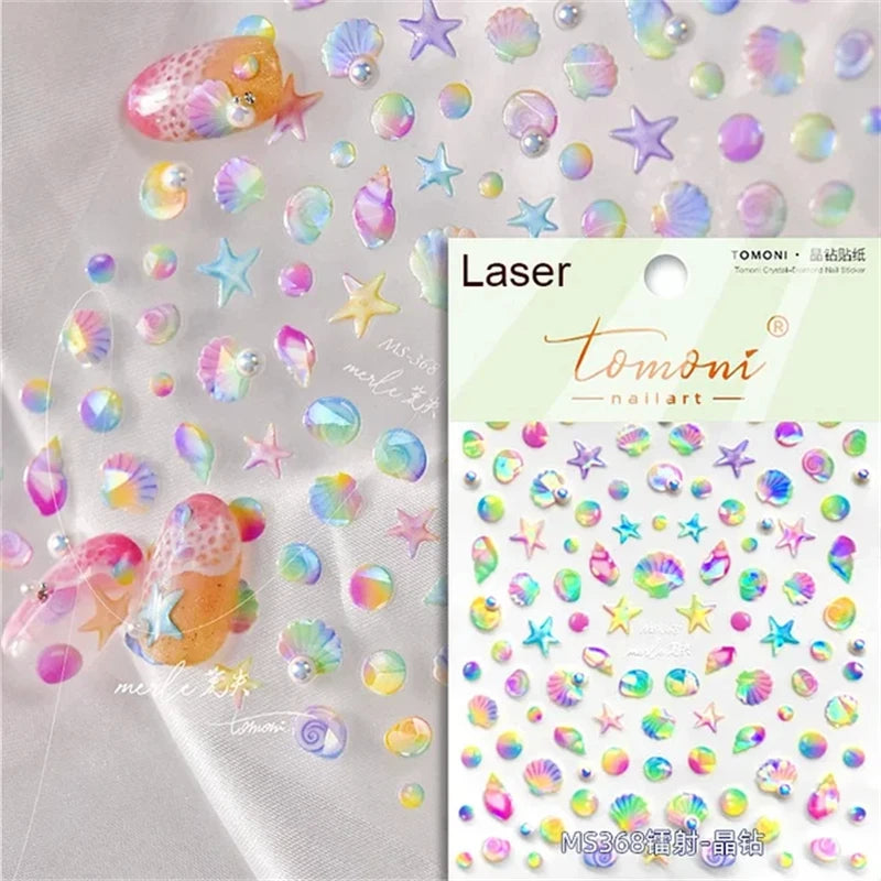 Summer Beach Ocean Shell Starfish Clams Conch Stars Sea Bubble Seasnail Soft Relief Decoration Nail Art Stickers Manicure Decals