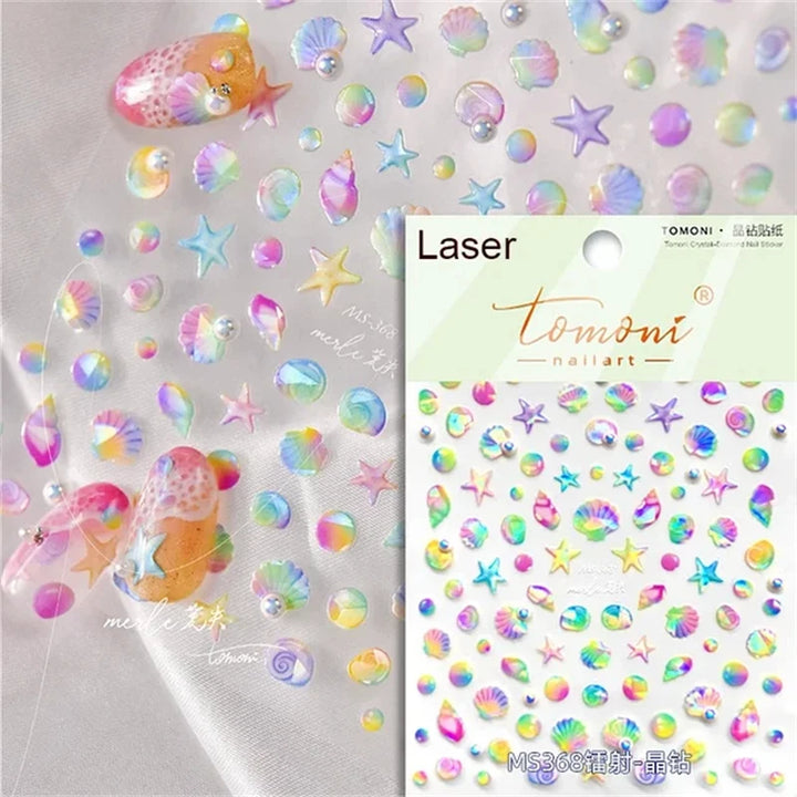 Summer Beach Ocean Shell Starfish Clams Conch Stars Sea Bubble Seasnail Soft Relief Decoration Nail Art Stickers Manicure Decals